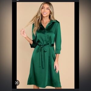 S'Edge Louis Emerald Satin Shirt Dress Sash XS